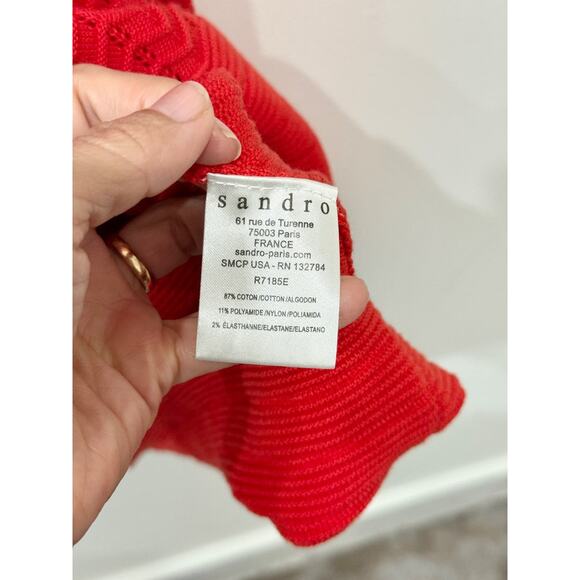 NWT Sandro Paris Ruffus Ribbed Chevron Knit Fit & Flare Mini Dress Red 1 / S - Picture 6 of 6